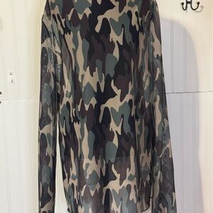 NWT Sheer Camo Long Sleeve Top - Green Beige Black Sz 3x